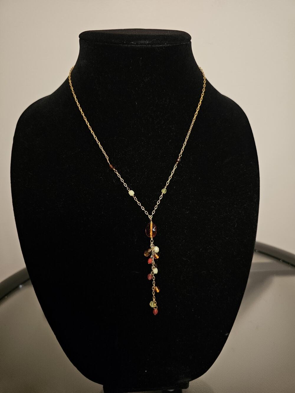 Golf Tone VJ Beaded Delicate Necklace
